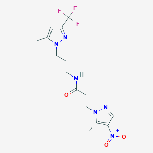 molecular formula C15H19F3N6O3 B10949740 3-(5-methyl-4-nitro-1H-pyrazol-1-yl)-N-{3-[5-methyl-3-(trifluoromethyl)-1H-pyrazol-1-yl]propyl}propanamide 