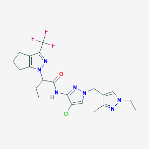 N-{4-chloro-1-[(1-ethyl-3-methyl-1H-pyrazol-4-yl)methyl]-1H-pyrazol-3-yl}-2-[3-(trifluoromethyl)-5,6-dihydrocyclopenta[c]pyrazol-1(4H)-yl]butanamide