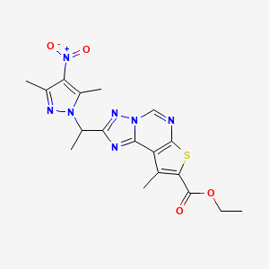 molecular formula C18H19N7O4S B10949757 ethyl 2-[1-(3,5-dimethyl-4-nitro-1H-pyrazol-1-yl)ethyl]-9-methylthieno[3,2-e][1,2,4]triazolo[1,5-c]pyrimidine-8-carboxylate 