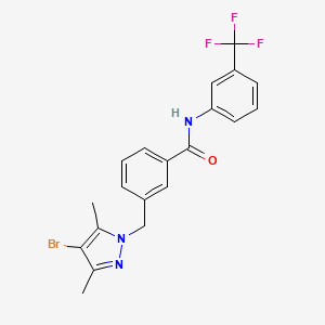 molecular formula C20H17BrF3N3O B10949766 3-[(4-bromo-3,5-dimethyl-1H-pyrazol-1-yl)methyl]-N-[3-(trifluoromethyl)phenyl]benzamide 