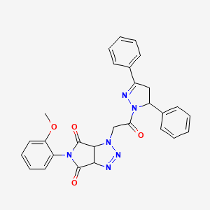 molecular formula C28H24N6O4 B10949768 1-[2-(3,5-diphenyl-4,5-dihydro-1H-pyrazol-1-yl)-2-oxoethyl]-5-(2-methoxyphenyl)-3a,6a-dihydropyrrolo[3,4-d][1,2,3]triazole-4,6(1H,5H)-dione 