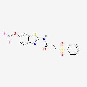 molecular formula C17H14F2N2O4S2 B10949792 N-[6-(difluoromethoxy)-1,3-benzothiazol-2-yl]-3-(phenylsulfonyl)propanamide 