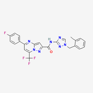 molecular formula C24H17F4N7O B10949794 5-(4-fluorophenyl)-N-[1-(2-methylbenzyl)-1H-1,2,4-triazol-3-yl]-7-(trifluoromethyl)pyrazolo[1,5-a]pyrimidine-2-carboxamide 