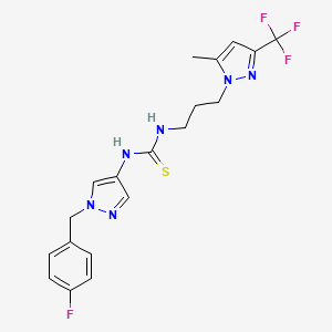 molecular formula C19H20F4N6S B10949852 1-[1-(4-fluorobenzyl)-1H-pyrazol-4-yl]-3-{3-[5-methyl-3-(trifluoromethyl)-1H-pyrazol-1-yl]propyl}thiourea 