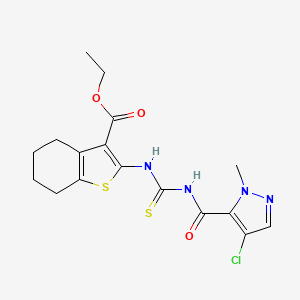 molecular formula C17H19ClN4O3S2 B10949853 ethyl 2-({[(4-chloro-1-methyl-1H-pyrazol-5-yl)carbonyl]carbamothioyl}amino)-4,5,6,7-tetrahydro-1-benzothiophene-3-carboxylate 