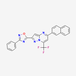 molecular formula C25H14F3N5O B10949895 5-(Naphthalen-2-yl)-2-(3-phenyl-1,2,4-oxadiazol-5-yl)-7-(trifluoromethyl)pyrazolo[1,5-a]pyrimidine 