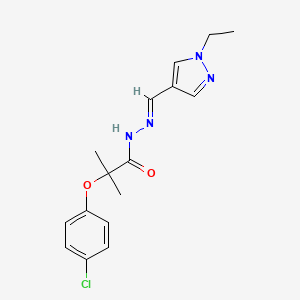 molecular formula C16H19ClN4O2 B10949928 2-(4-chlorophenoxy)-N'-[(E)-(1-ethyl-1H-pyrazol-4-yl)methylidene]-2-methylpropanehydrazide 