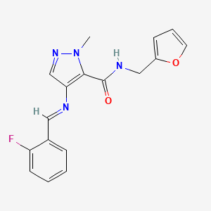 4-{[(E)-(2-fluorophenyl)methylidene]amino}-N-(furan-2-ylmethyl)-1-methyl-1H-pyrazole-5-carboxamide