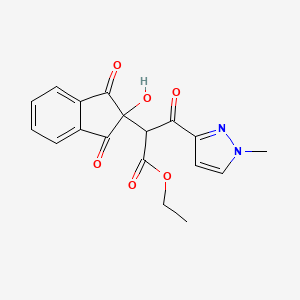 molecular formula C18H16N2O6 B10950045 ethyl 2-(2-hydroxy-1,3-dioxo-2,3-dihydro-1H-inden-2-yl)-3-(1-methyl-1H-pyrazol-3-yl)-3-oxopropanoate 