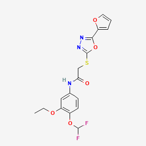 molecular formula C17H15F2N3O5S B10950072 N-[4-(difluoromethoxy)-3-ethoxyphenyl]-2-{[5-(furan-2-yl)-1,3,4-oxadiazol-2-yl]sulfanyl}acetamide 