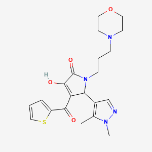 molecular formula C21H26N4O4S B10950129 5-(1,5-dimethyl-1H-pyrazol-4-yl)-3-hydroxy-1-[3-(morpholin-4-yl)propyl]-4-(thiophen-2-ylcarbonyl)-1,5-dihydro-2H-pyrrol-2-one 