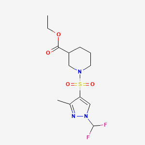 molecular formula C13H19F2N3O4S B10950157 ethyl 1-{[1-(difluoromethyl)-3-methyl-1H-pyrazol-4-yl]sulfonyl}piperidine-3-carboxylate 