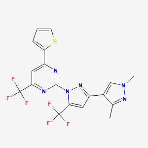 molecular formula C18H12F6N6S B10950176 1',3'-Dimethyl-1-[4-(2-thienyl)-6-(trifluoromethyl)-2-pyrimidinyl]-5-(trifluoromethyl)-1H,1'H-3,4'-bipyrazole 