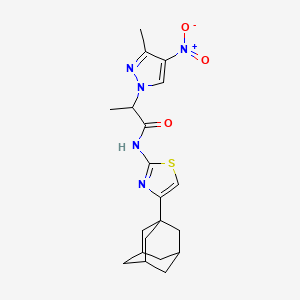 molecular formula C20H25N5O3S B10950188 N-[4-(1-Adamantyl)-1,3-thiazol-2-YL]-2-(3-methyl-4-nitro-1H-pyrazol-1-YL)propanamide 