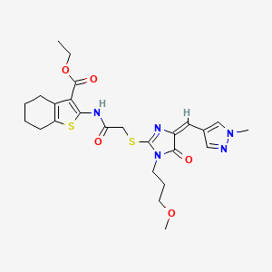 molecular formula C25H31N5O5S2 B10950199 ethyl 2-{[({(4E)-1-(3-methoxypropyl)-4-[(1-methyl-1H-pyrazol-4-yl)methylidene]-5-oxo-4,5-dihydro-1H-imidazol-2-yl}sulfanyl)acetyl]amino}-4,5,6,7-tetrahydro-1-benzothiophene-3-carboxylate 