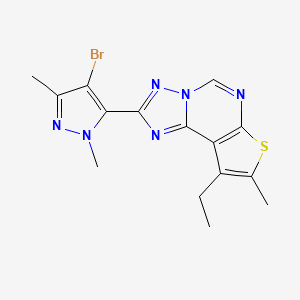 molecular formula C15H15BrN6S B10950215 2-(4-bromo-1,3-dimethyl-1H-pyrazol-5-yl)-9-ethyl-8-methylthieno[3,2-e][1,2,4]triazolo[1,5-c]pyrimidine 