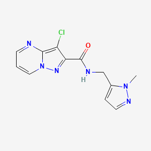 molecular formula C12H11ClN6O B10950285 3-chloro-N-[(1-methyl-1H-pyrazol-5-yl)methyl]pyrazolo[1,5-a]pyrimidine-2-carboxamide 