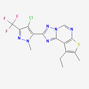 molecular formula C15H12ClF3N6S B10950348 2-[4-chloro-1-methyl-3-(trifluoromethyl)-1H-pyrazol-5-yl]-9-ethyl-8-methylthieno[3,2-e][1,2,4]triazolo[1,5-c]pyrimidine 