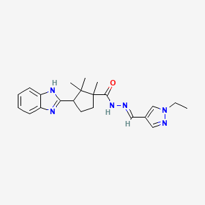 3-(1H-benzimidazol-2-yl)-N'-[(E)-(1-ethyl-1H-pyrazol-4-yl)methylidene]-1,2,2-trimethylcyclopentanecarbohydrazide