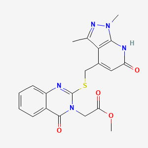 molecular formula C20H19N5O4S B10950380 methyl [2-{[(1,3-dimethyl-6-oxo-6,7-dihydro-1H-pyrazolo[3,4-b]pyridin-4-yl)methyl]sulfanyl}-4-oxoquinazolin-3(4H)-yl]acetate 