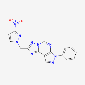 molecular formula C16H11N9O2 B10950381 2-[(3-nitro-1H-pyrazol-1-yl)methyl]-7-phenyl-7H-pyrazolo[4,3-e][1,2,4]triazolo[1,5-c]pyrimidine 