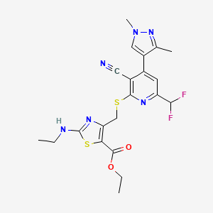 molecular formula C21H22F2N6O2S2 B10950399 ethyl 4-({[3-cyano-6-(difluoromethyl)-4-(1,3-dimethyl-1H-pyrazol-4-yl)pyridin-2-yl]sulfanyl}methyl)-2-(ethylamino)-1,3-thiazole-5-carboxylate 