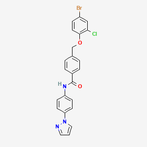 molecular formula C23H17BrClN3O2 B10950410 4-[(4-bromo-2-chlorophenoxy)methyl]-N-[4-(1H-pyrazol-1-yl)phenyl]benzamide 