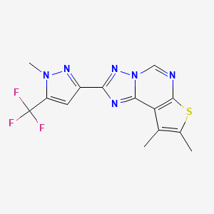 molecular formula C14H11F3N6S B10950511 8,9-dimethyl-2-[1-methyl-5-(trifluoromethyl)-1H-pyrazol-3-yl]thieno[3,2-e][1,2,4]triazolo[1,5-c]pyrimidine 