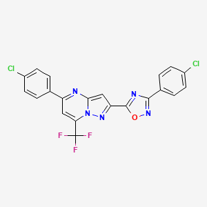 molecular formula C21H10Cl2F3N5O B10950530 5-(4-Chlorophenyl)-2-[3-(4-chlorophenyl)-1,2,4-oxadiazol-5-yl]-7-(trifluoromethyl)pyrazolo[1,5-a]pyrimidine 