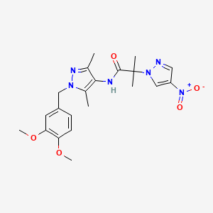 molecular formula C21H26N6O5 B10950582 N-[1-(3,4-dimethoxybenzyl)-3,5-dimethyl-1H-pyrazol-4-yl]-2-methyl-2-(4-nitro-1H-pyrazol-1-yl)propanamide 