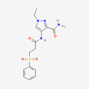 molecular formula C16H20N4O4S B10950606 1-ethyl-N-methyl-4-{[3-(phenylsulfonyl)propanoyl]amino}-1H-pyrazole-3-carboxamide 