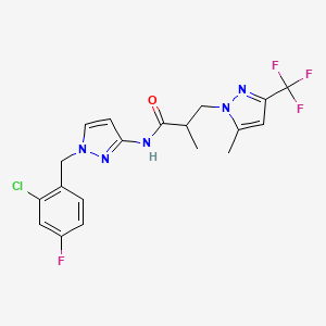 molecular formula C19H18ClF4N5O B10950664 N-[1-(2-chloro-4-fluorobenzyl)-1H-pyrazol-3-yl]-2-methyl-3-[5-methyl-3-(trifluoromethyl)-1H-pyrazol-1-yl]propanamide 