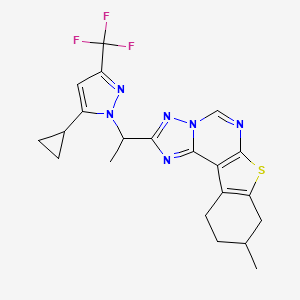 molecular formula C21H21F3N6S B10950704 2-{1-[5-cyclopropyl-3-(trifluoromethyl)-1H-pyrazol-1-yl]ethyl}-9-methyl-8,9,10,11-tetrahydro[1]benzothieno[3,2-e][1,2,4]triazolo[1,5-c]pyrimidine 