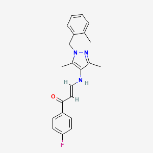 molecular formula C22H22FN3O B10950708 (2E)-3-{[3,5-dimethyl-1-(2-methylbenzyl)-1H-pyrazol-4-yl]amino}-1-(4-fluorophenyl)prop-2-en-1-one 