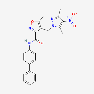 molecular formula C23H21N5O4 B10950717 N-(biphenyl-4-yl)-4-[(3,5-dimethyl-4-nitro-1H-pyrazol-1-yl)methyl]-5-methyl-1,2-oxazole-3-carboxamide 