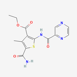 Ethyl 5-carbamoyl-4-methyl-2-[(pyrazin-2-ylcarbonyl)amino]thiophene-3-carboxylate