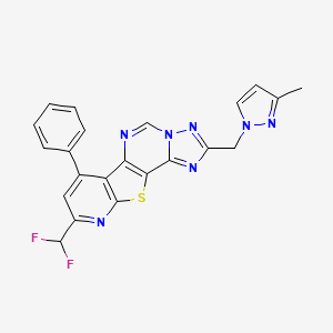 molecular formula C22H15F2N7S B10950779 13-(difluoromethyl)-4-[(3-methylpyrazol-1-yl)methyl]-11-phenyl-16-thia-3,5,6,8,14-pentazatetracyclo[7.7.0.02,6.010,15]hexadeca-1(9),2,4,7,10(15),11,13-heptaene 