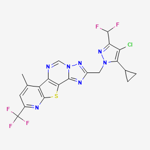 4-[[4-chloro-5-cyclopropyl-3-(difluoromethyl)pyrazol-1-yl]methyl]-11-methyl-13-(trifluoromethyl)-16-thia-3,5,6,8,14-pentazatetracyclo[7.7.0.02,6.010,15]hexadeca-1(9),2,4,7,10(15),11,13-heptaene