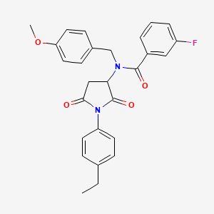 molecular formula C27H25FN2O4 B10950920 N-[1-(4-ethylphenyl)-2,5-dioxopyrrolidin-3-yl]-3-fluoro-N-(4-methoxybenzyl)benzamide 