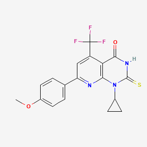 molecular formula C18H14F3N3O2S B10950921 1-cyclopropyl-7-(4-methoxyphenyl)-2-sulfanyl-5-(trifluoromethyl)pyrido[2,3-d]pyrimidin-4(1H)-one 