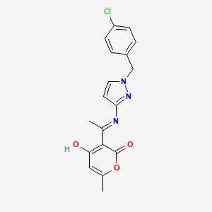 (3E)-3-(1-{[1-(4-chlorobenzyl)-1H-pyrazol-3-yl]amino}ethylidene)-6-methyl-2H-pyran-2,4(3H)-dione