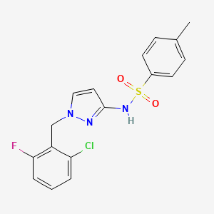 molecular formula C17H15ClFN3O2S B10950947 N-[1-(2-chloro-6-fluorobenzyl)-1H-pyrazol-3-yl]-4-methylbenzenesulfonamide 