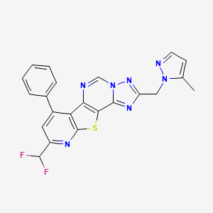 molecular formula C22H15F2N7S B10950957 13-(difluoromethyl)-4-[(5-methylpyrazol-1-yl)methyl]-11-phenyl-16-thia-3,5,6,8,14-pentazatetracyclo[7.7.0.02,6.010,15]hexadeca-1(9),2,4,7,10(15),11,13-heptaene 