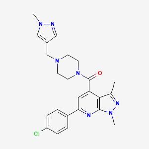 molecular formula C24H26ClN7O B10950969 [6-(4-Chlorophenyl)-1,3-dimethyl-1H-pyrazolo[3,4-B]pyridin-4-YL]{4-[(1-methyl-1H-pyrazol-4-YL)methyl]piperazino}methanone 