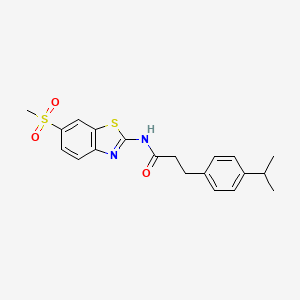 molecular formula C20H22N2O3S2 B10951142 N-[6-(methylsulfonyl)-1,3-benzothiazol-2-yl]-3-[4-(propan-2-yl)phenyl]propanamide 