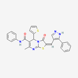 molecular formula C28H21N5O2S2 B10951143 (2E)-7-methyl-3-oxo-N-phenyl-2-[(3-phenyl-1H-pyrazol-4-yl)methylidene]-5-(thiophen-2-yl)-2,3-dihydro-5H-[1,3]thiazolo[3,2-a]pyrimidine-6-carboxamide 