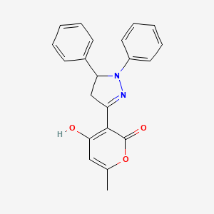 molecular formula C21H18N2O3 B10951145 3-(1,5-Diphenylpyrazolidin-3-ylidene)-6-methylpyran-2,4-dione 