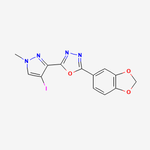 molecular formula C13H9IN4O3 B10951233 2-(1,3-benzodioxol-5-yl)-5-(4-iodo-1-methyl-1H-pyrazol-3-yl)-1,3,4-oxadiazole 