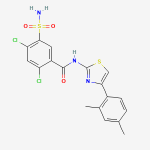 molecular formula C18H15Cl2N3O3S2 B10951259 2,4-dichloro-N-[4-(2,4-dimethylphenyl)-1,3-thiazol-2-yl]-5-sulfamoylbenzamide 