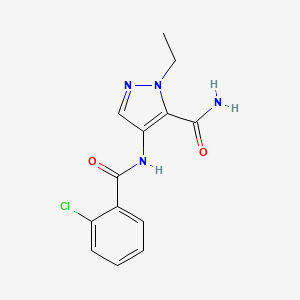 molecular formula C13H13ClN4O2 B10951317 4-{[(2-chlorophenyl)carbonyl]amino}-1-ethyl-1H-pyrazole-5-carboxamide 